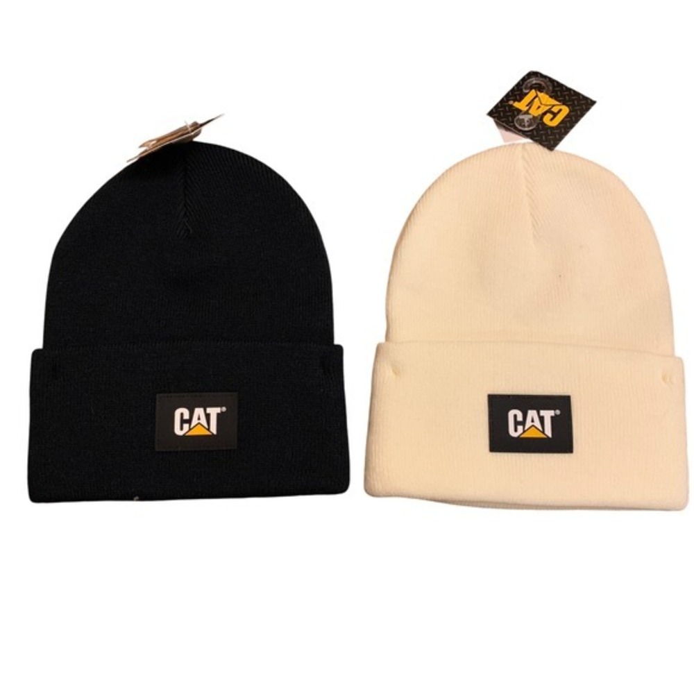 Caterpillar CAT Beanie Hat Knit Winter Warm Logo Black White Set NEW Grunge Y2K